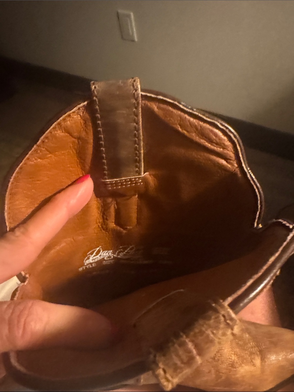 Dan Post Distressed Tan/Brown Leather Western Heeled Boots - Picture 5 of 7